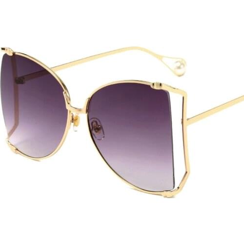 Luxury Butterfly Ladies Fashion Sunglasses Semi Rimless Pearl 2019 New Designer Women Sun Glasses