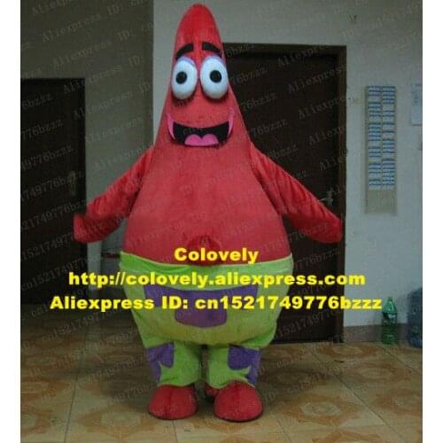 Happy Red Ptrick Star Starfish Sea Star Stelleroid Asteroidia Mascot Costume Cartoon With Red Skin Green pants No.4175 Free Ship