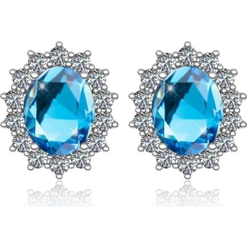 Silver 925 Gemstone Earrings Aquamarine Diamond Earrings Studs For Wedding Birthstone Diy Branded Fine Jewellery Vogue Gifts