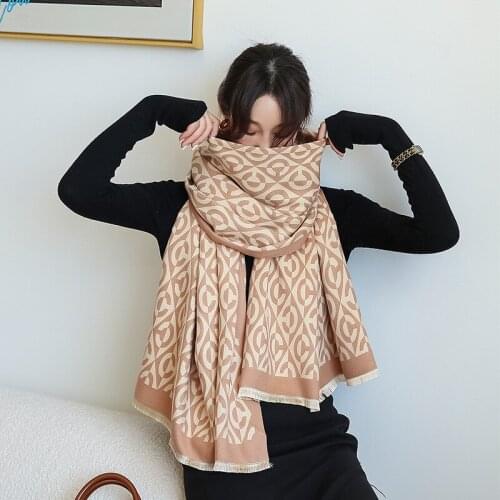 2021winter Korean NewKorean thousand bird lattice womens scarf imitation cashmere retro shawl double-sided two-color long scarf