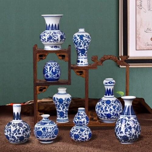 Blue and white porcelain vase ceramic retro flower flower tea accessories classical home decoration ornaments