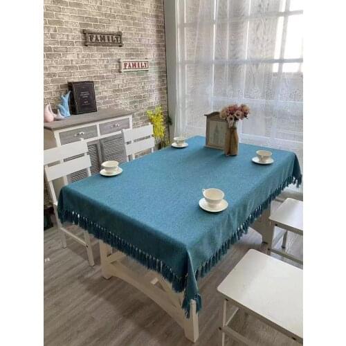 Cotton and Linen Tablecloth Solid Table Cover for Table nappe de table Tassel Dining Wedding Party Banquet Decoration