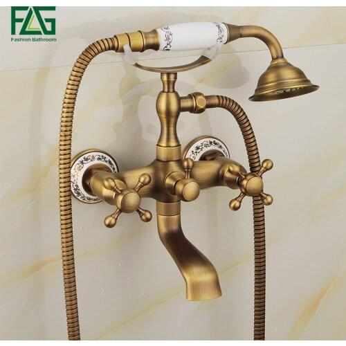 FLG Bathtub Faucet Brass Hot and Cold Bath Faucet Antique Bathroom Faucets Rain Shower Set Bathroom FixtureHS130