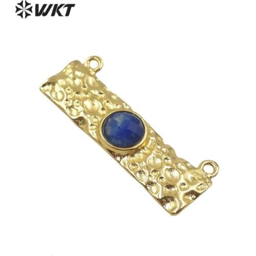 WT-P1518 Simple populared rectangle bar pendant gold metal double loops rectangle stone pendant