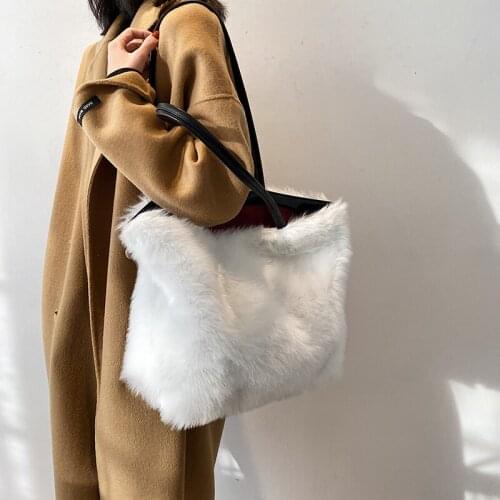 Faux Fur Shoulder Bags for Women 2021 Winter Totes Lady Hand Bag Womens Handbags and Purses Female Good Quality Bags Black