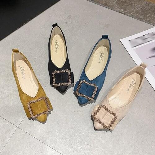 Womens Flat Shoes, Korean Style Fashion Pointed-toe Soft-soled Square Buckle Low-top Shoes
