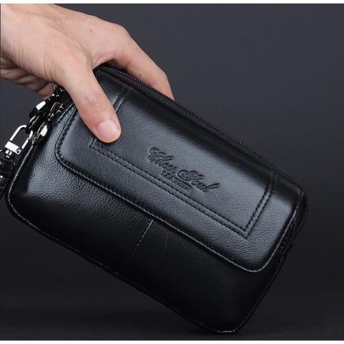 High Quality Genuine Leather Waist Pack Clutch Wrist Handy Bags Fashion Wallet Fanny Belt Purse Men Cell/Mobile Phone Case Bag