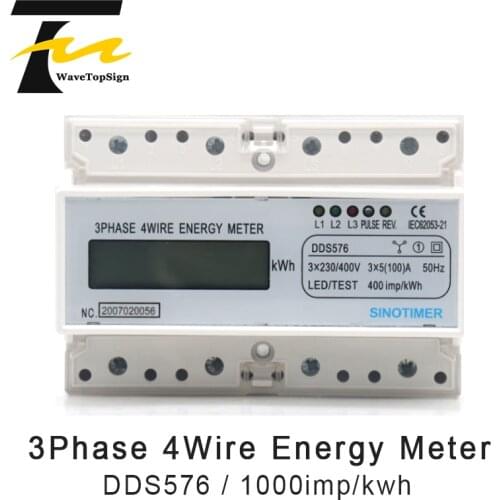 WaveTopSign DDS576 3 Phase LIQUID Crystal Display Household 380V Guide Rail Watt-Hour Meter 7P Watt-Hour Meter 5(100) A
