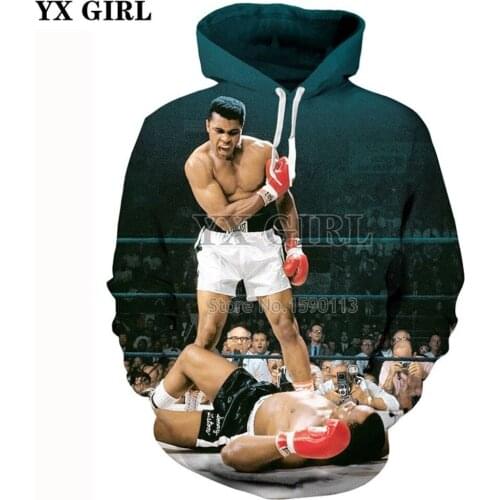 YX GIRL Drop shipping 2018 New Fashion Mens 3d hoodies boxer Muhammad Ali printed Mens Women Hooded sweatshirt street pullover