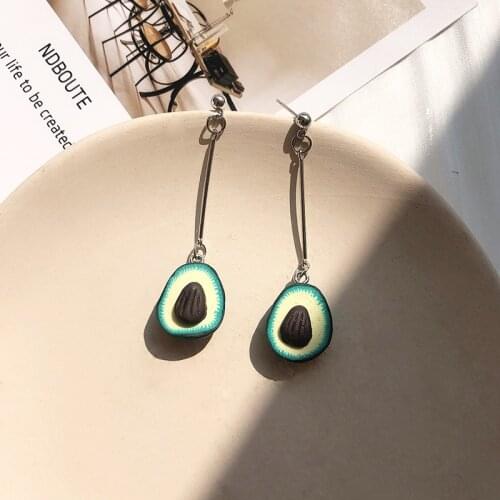 Funny Cute Long Green Avocado Pendant Drop Earrings for Women Girls Teens Korean Fashion Fruit Earrings 2021 Trend New Arrival
