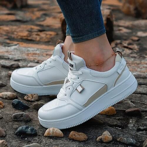 Womens Skateboard PU Lace-Up Patchwork Shallow Female Vulcanized Shoes Fashion Classics Comfortable Comfortable Ladies Footwear