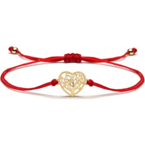 White Cubic Zirconia Enchanting Love Heart Tree Of Life Lucky Charm Bracelet For Women Delicate CZ Red String Miracles Jewelry