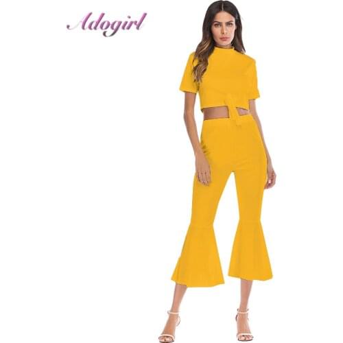 Plus Size S-4XL Women Two Piece Set Casual Bandage O-Neck Crop Top Clothes+Loose Wide Leg Pants Female 2 Piece Outfits Tracksuit