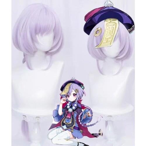 Genshin Impact Cosplay Qiqi Women 75cm Long Light Purple Wig Cosplay Anime Cosplay Wigs Heat Resistant Synthetic Wigs Halloween