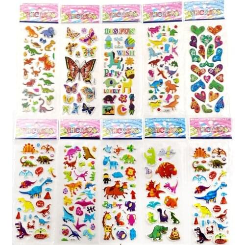10Sheets Different 3D Cute Stickers Toys Wall Sticker Funny Toy For Kids On Scrapbooking Phone Laptop Gifts Dinosaur Butterfly