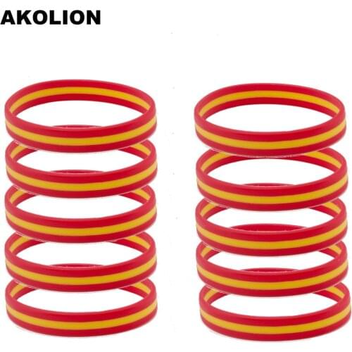 Spain Flag Silicone Women Mens Bracelets Sports Wrist Strap jewelry 10pcs FB-0001