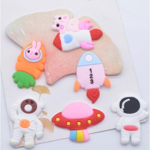 12Pcs / 24Pcs Astronauts Rockets Soft Rubber Planar Accessories for Jewelry Making DIY Phone Shell Crafts Ornament