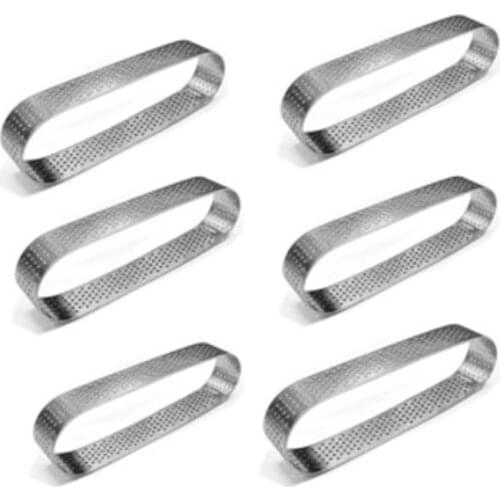 6PCS Oval Tart Ring Stainless Steel Perforated Mold Mousse Ring French Dessert Cake Decorating Mousse Mould Bakeware