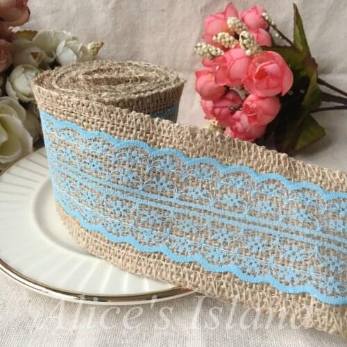 6cm width 2m/roll Sky Blue Jute Burlap Hessian Ribbon rustic wedding centerpieces vintage wedding decoration rustic wedding deco