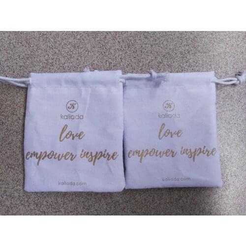 500pcs white cotton drawstring bag 10*12cm cotton fabric jewelry bag wholesale with black logo and black string free shipping