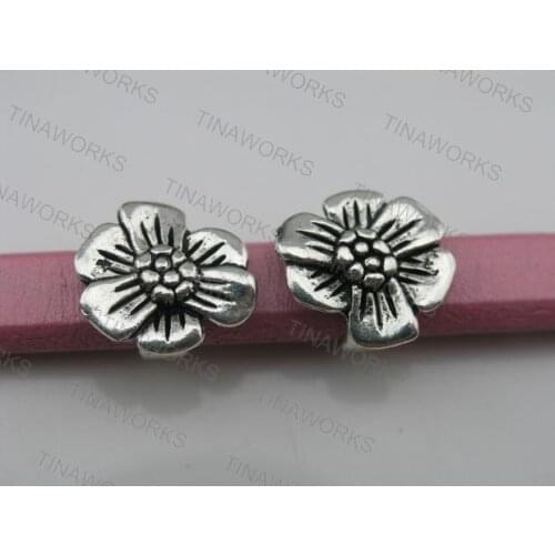 FREE SHIPPING 30pcs Antique Silver 10.4x6.4mm Flower Slider Spacer Findings For Licorice Leather--PAT185