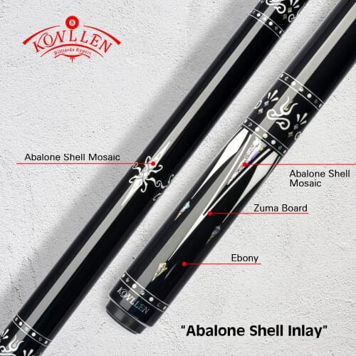 KONLLEN Billiard Pool Cue 12.5mm Tip Solid Wood Shaft Tecnologia 3*8/8 Joint Real Inlay Cue Stick 148cm Black With Extension