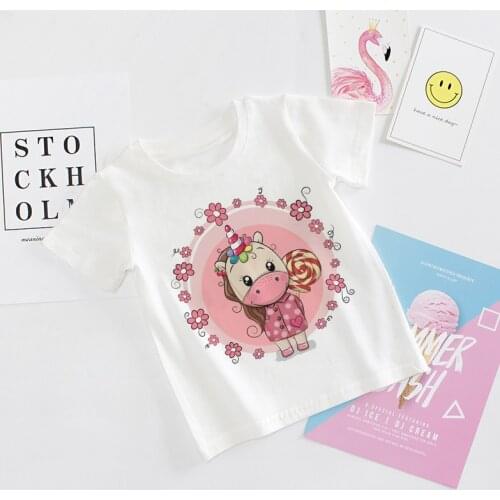 Children Boys Short Sleeves White Tees Summer Fashion Unisex Unicorn T-shirt Baby Kids Trend Cute Tops For Girls Clothes