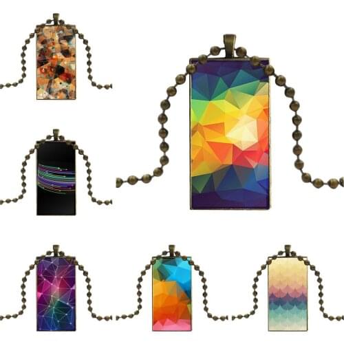 For ValentineS Day Gift Glass Cabochon Choker Pendant Rectangle Necklace Bronze Color Jewelry Abstract Cool Line Point