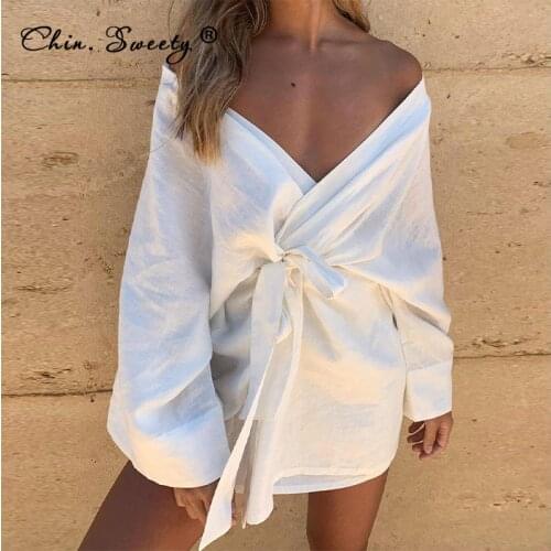 Homewear Womens Solid Open Stitch Dress 2021 Summer Lace Up Sexy V-Neck Long Sleeve Dresses Lady Party Casual Mini Vestidos