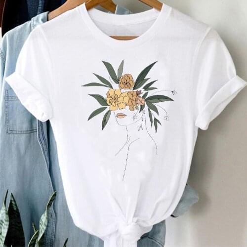 T-shirts Women Elegant Fashion Mujer Camisetas Floral Flower Ladies Clothes Stylish Tshirt Top Lady Print Girl Tee T-Shirt