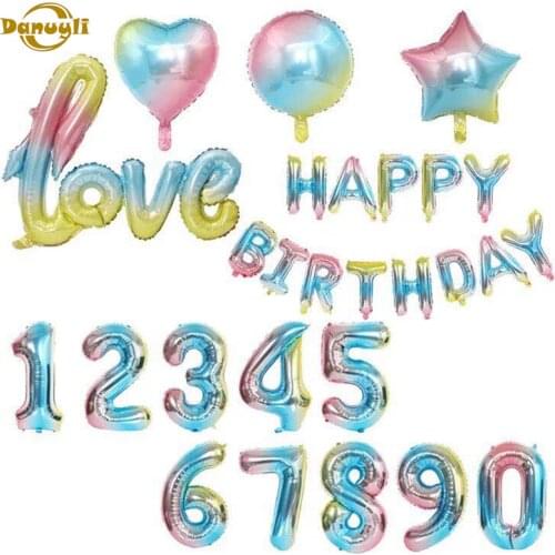 Gradient color foil balloon 32 inch 0-9 number 4D ball Pentagram heart-shaped round ballon birthday party decoration anniversary