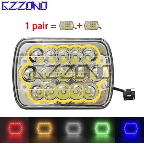 GZZONO 1 pair 45w Rectangle Multi-Color HALO DRL Led 5*7 Inch Hi/Low Head Lights Led Sealed Beam Work Light Trucks Led Lamp