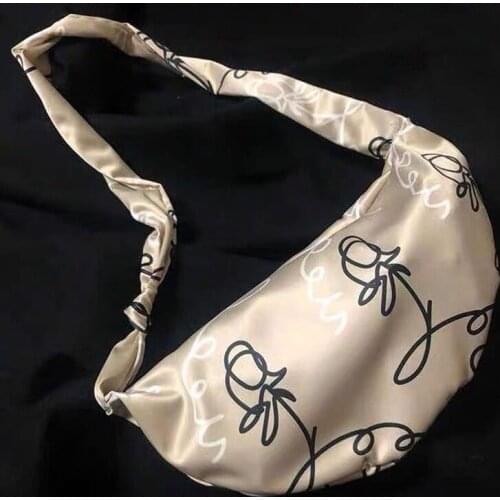 Korean Designer Ins Niche Flower Print Dumpling Shoulder Bag Silk Female Handbag Underarm Baguette Hobo Large-Capacity Waist Bag