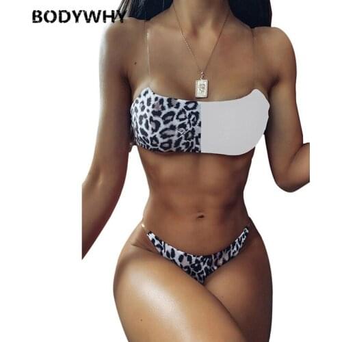 2020 Summer New Female Bikini Fashion Ladies Swimsuit Transparent Shoulder Strap Stitching Leopard Print Swimsuit Woman