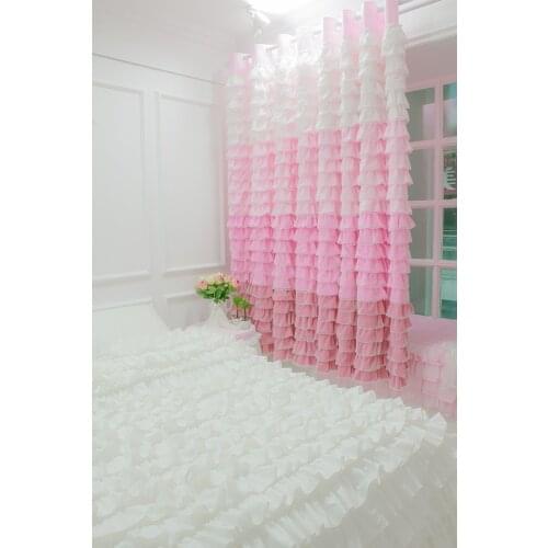 Sweet PINK CURTAIN rainbow cake Ruffle Bedroom Cotton curtains Home luxury LivingRoom WINDOW curtains chiffon polyster curtains