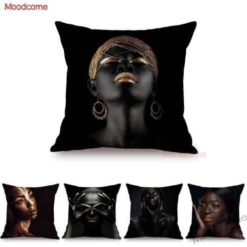 Fashion African Black Woman Girl Luxury Elegant Home Decorative Sofa Pillow Case Beauty Salon Decoration African Cushion Cover