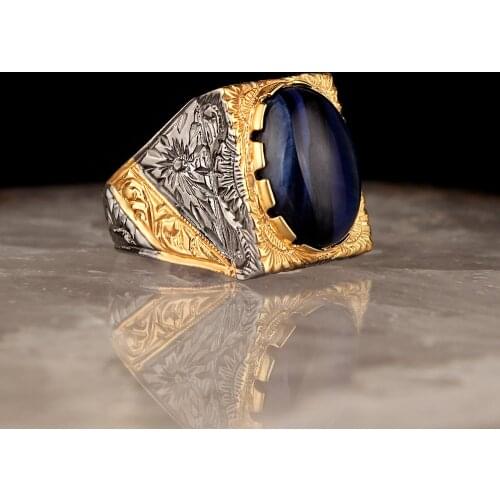 925 Sterling Silver Ring for Men Real Tiger Stone, Jewelry Fashion Vintage Gift Onyx Aqeq Mens Rings All Size