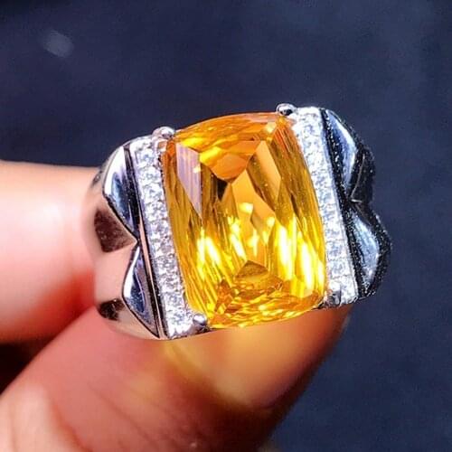 BOCAI new Best selling New sterling silver topaz mens ring s925 sterling silver inlaid natural citrine ring can adjust the siz