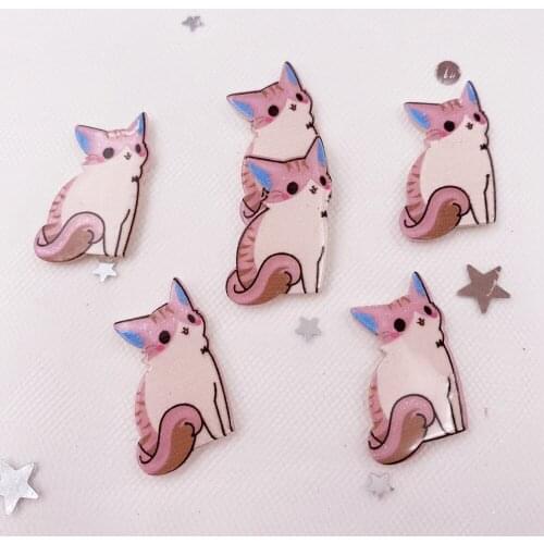 New 20PCS Colorful Lovely Glitter Pink Cat Flatback Sheet Plane Miniature Pattern DIY Scrapbook Craft Supplies SJ104
