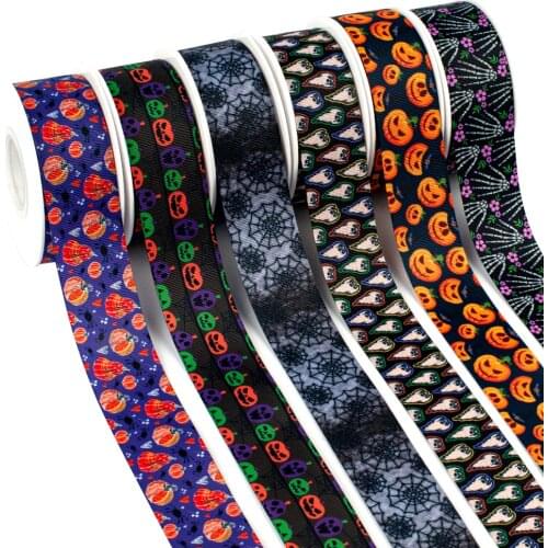 New Designs Happy Holiday Halloween Printed Grosgrain / Satin Ribbons 10yadrs
