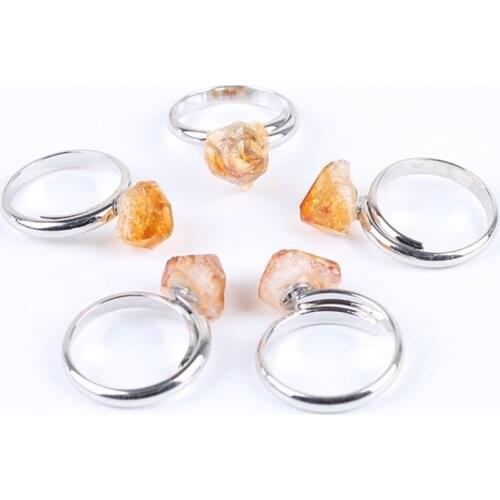 Wholesale 10 Pcs Silver Plated Irregular Shape Citrines Crystal Resizable Finger Ring Fashion Jewelry