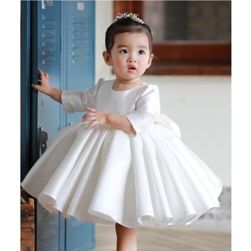 Baby Girl Dress 1st Birthday Outfit Beaded Bow Newborn Baby Baptism Clothes Tutu Christening Wedding Gown Infant Party Dresses