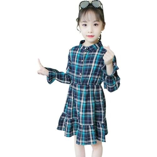Dresses For Girls Plaid Pattern Girls' Dresses Casual Style Child Dress Spring Autumn Childrens Costumes For Girls 6 8 10 12 14