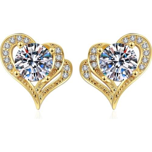Romantic Heart Stud Earrings Gold Plated Exquisite Zircon Stud Earrings Charm Women Hip Hop Party Jewelry Dating Accessories