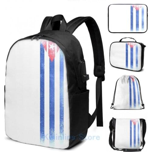 Funny Graphic print Cuban American Flag Half Cuban Half American USB Charge Backpack men School bags Women bag Travel laptop bag