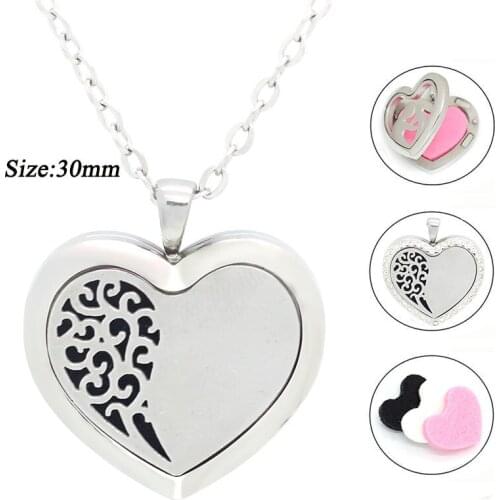 With Chain as Gift! Heart Shape 316L Stainless steel Aromatherapy diffuser locket necklace perfume locket pendant
