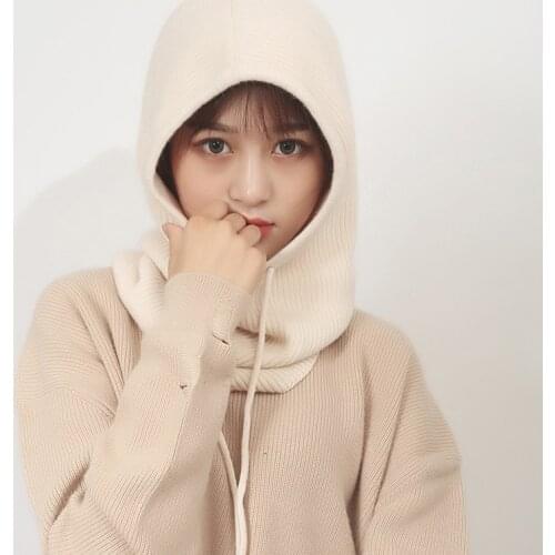 Women Hooded Scarf Female Winter Hats For Women Cashmere New Fashion Autumn Wool Knitted Warm Wraps Solid Crochet Scarves