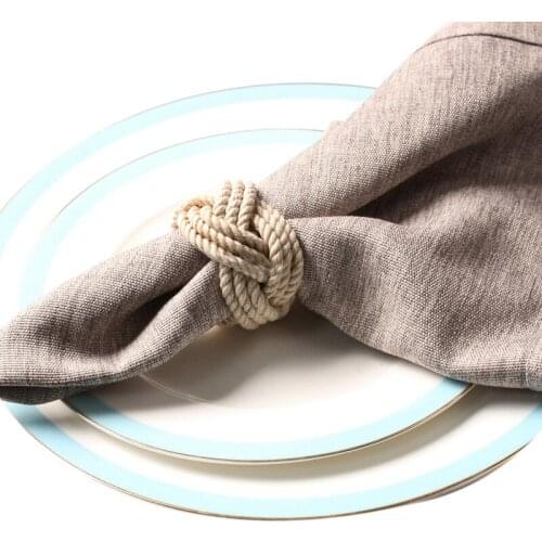 SHGO HOT-6Pcs Natural Jute Napkin Loop Cord Woven Napkin Buckle Corded Napkin Buckle Waxed Twine Napkin Loop