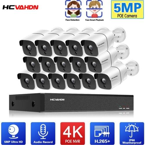 AI Smart 4K 5MP System 16CH POE CCTV Security NVR Kit HD Sound Audio Record Outdoor IP Camera Surveillance System