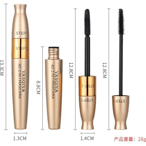 Yanqina 2in1 Mascara Silica Gel Brush Lengthening Curling Densely Waterproof Cool Black Eyelash Growth Solution Makeup Gift